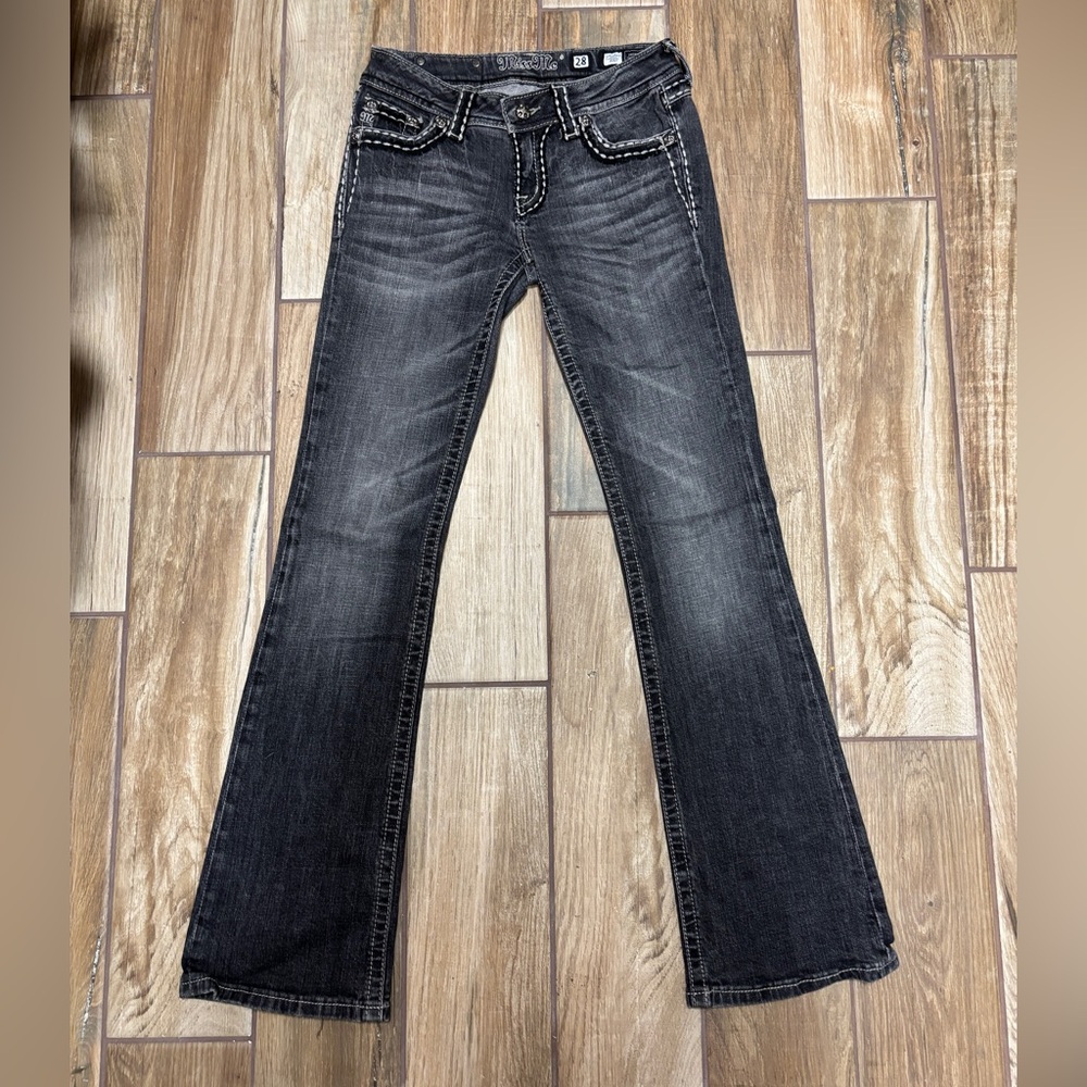Miss Me Black Boot Cut Jeans with White Accents